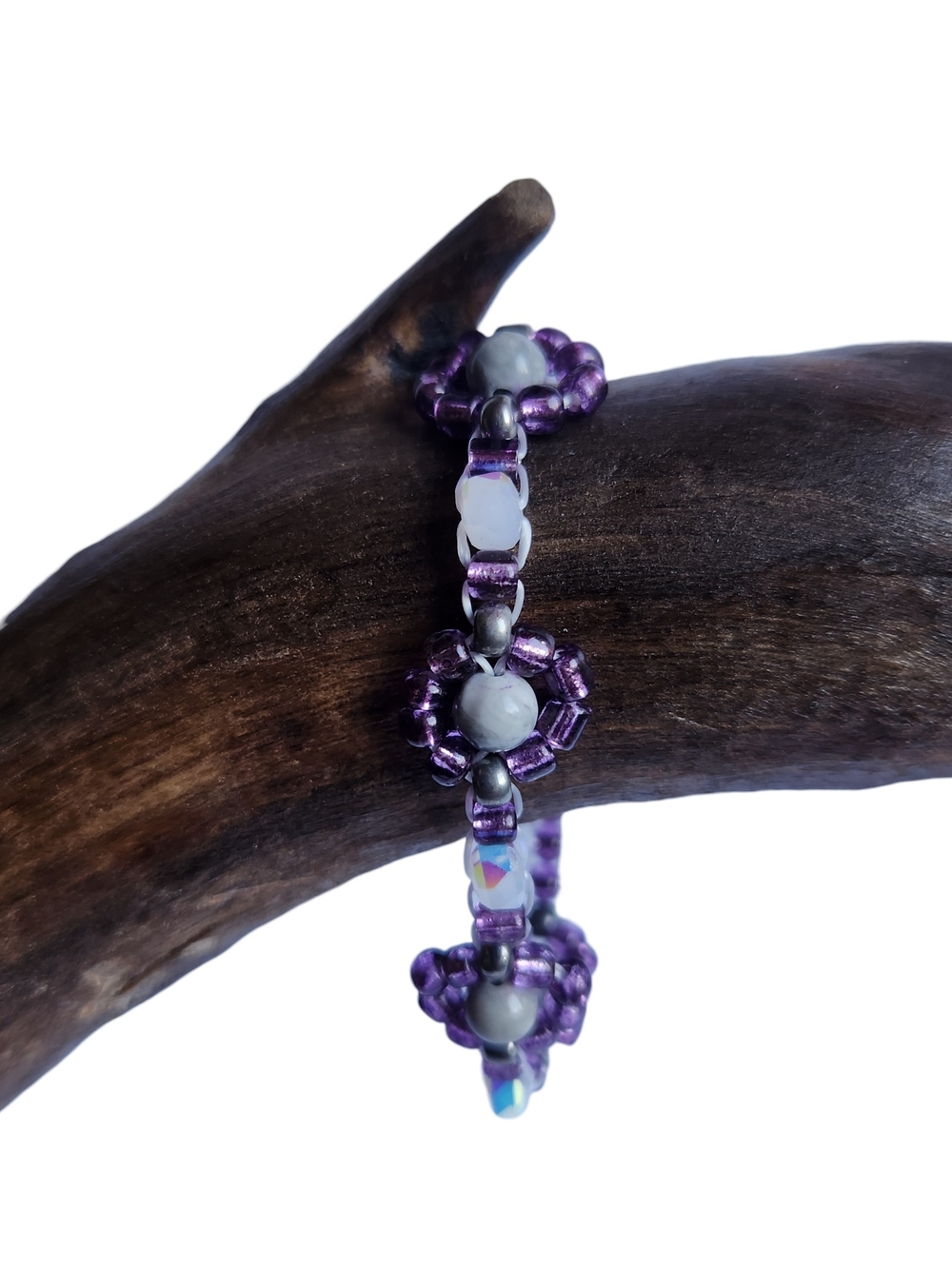 Handmade Purple Beaded Flower Bracelet